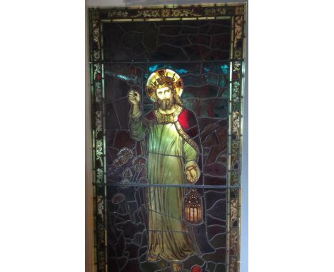 Antique stained glass window - 'I am the Light of the World' - Pre Raphaelite image after Holman Hunt by T.W.Camm Studio 184 