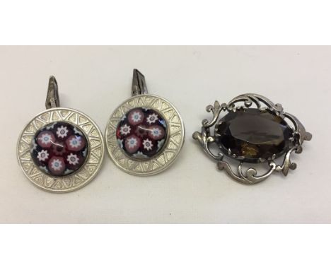 2 items of c.1970's Edinburgh silver comprising: pretty brooch set with a large oval smoky quartz stone, also has ring to ena