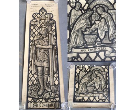 Exceptional pencil & watercolour cartoon of St. Oswald', marked 'Centre Light' by Florence Camm (attrib) for Doverdale Memori