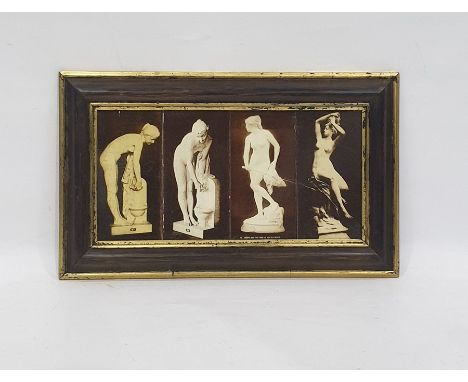 Ceramic tile picture of four female statuary nudes, 14.5cm x 30cm (framed)Condition ReportThe surface of the tiles are scratc