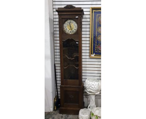 20th century oak cased longcase clock with Arabic numerals to the dial