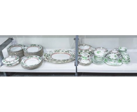 Large quantity of Booths pottery dinner service with green and gilt decoration to the borders, to include soup tureen, pair v