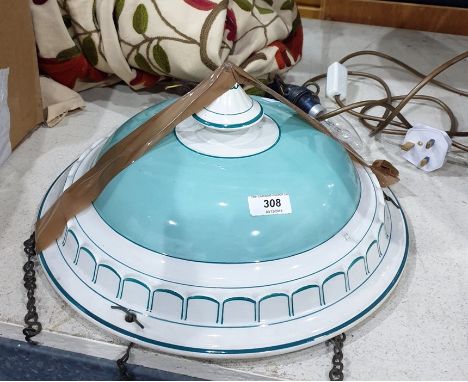 Turquoise and white ceramic plafonnier hanging shade