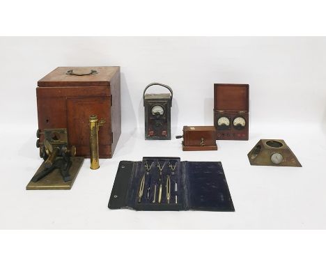 Brass microscope, a train describer automatic cut out switch and other scientific instruments