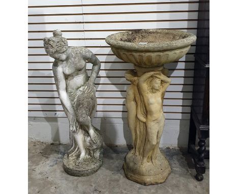 Reconstituted stone bird bath/planter with large bowl supported by The Three Graces, 81cm high and a reconstituted stone mode