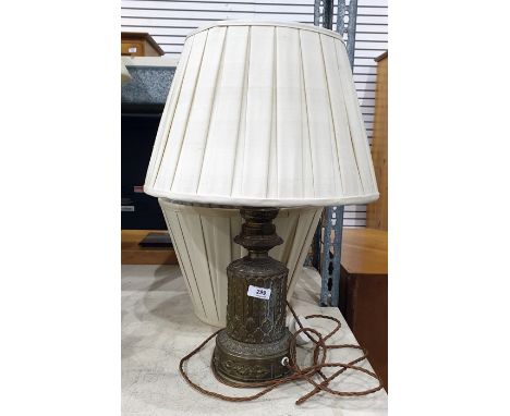 French oil lamp, converted to electricity in embossed acanthus&nbsp; leaf decoration marked Gagneau - Rue&nbsp; de Enghien, c
