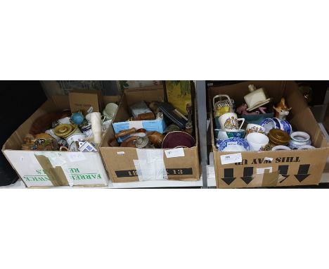 Quantity of ceramics&nbsp;including commemorative, blue and white, ornaments, cuckoo clock, collectables, etc (3 boxes)&nbsp;