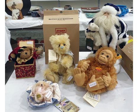 Steiff mohair plush monkey 'Hango', boxed, Merrythought 'Cheeky in Dreamland' small bear, Cotswold 'Hugo' gold plush bear, Bo