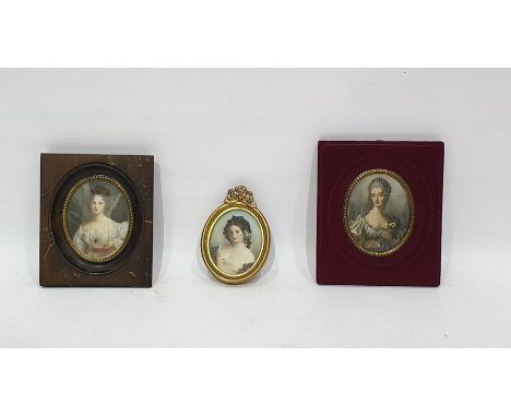 3 various portrait miniatures of ladies, variously framed