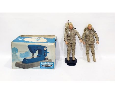 2 GI Joe Action Man dolls and a Little Betty sewing machine, in box (3)