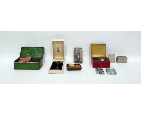 Quantity of collectables to include amber cheroot holder, compass, pen nibs, cigarette lighters (one in the form of a ship wi