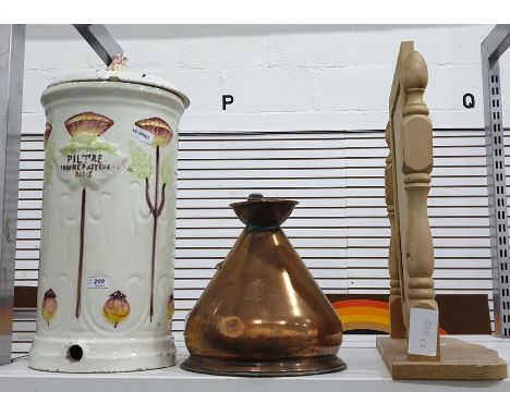 Tall ceramic water filter&nbsp;with Art Nouveau style decoration marked 'Filtre Theorie Pasteur, Paris' (damaged), 44cm high,