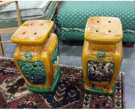 Pair of Chinese style ceramic stools (2) 