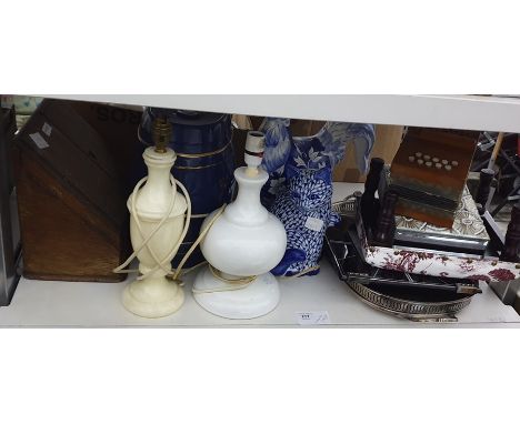 Vintage accordion, two table lamps, ceramic sherry barrel labelled 'Montelardo Sherry, Produce of Spain', blue glaze with gil