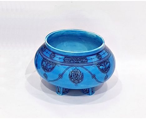 19th century Minton bowl, possibly by Christopher Dresser, in Islamic style, the turquoise ground printed in black with Middl