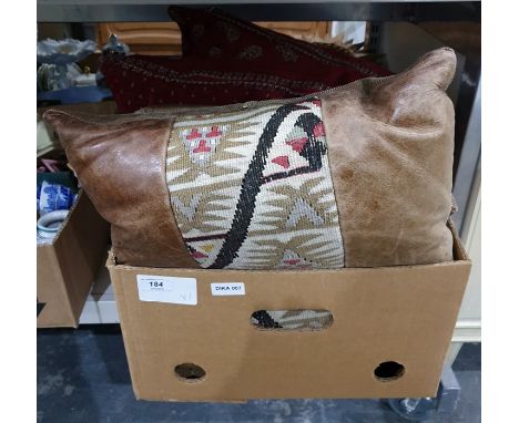Pair of hide and kelim patch cushions&nbsp;with corduroy backs and two other cushions&nbsp;(4)&nbsp;