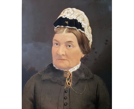 19th centuryWatercolour drawingUnattributedHalf length portrait of an elderly woman, wearing a lace mob cap, 45 x 35 cms