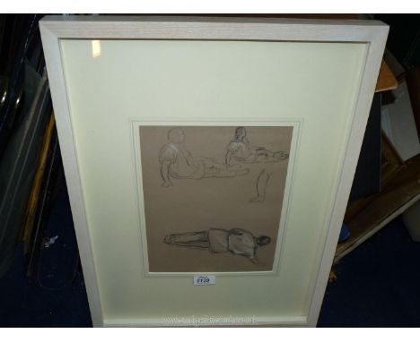 James Thomas Linnell: a black and white chalk on light brown coloured paper, framed and mounted with label verso for Crispian