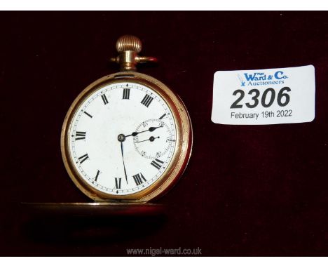 A Dennison Star Half Hunter Pocket Watch with Roman numerals and white enamel face, serial no. S49774