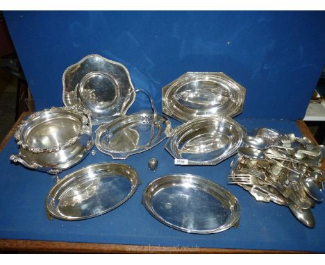 A quantity of EPNS including serving dishes, cutlery, sauce ladle etc