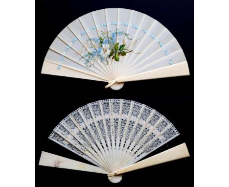 A Late 19th Century Ivory Brisé Fan, with wide sticks, the guard plain, the inner sticks elaborately pierced with repeated cl