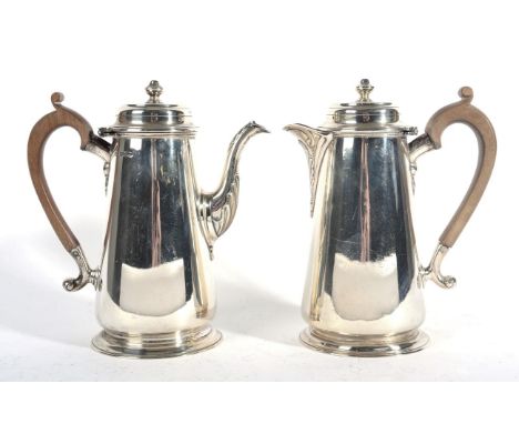 A Matched Pair of Silver Cafe au Lait Pots of 18th Century style, George Howson, Sheffield 1929/34, plain tapering form on ci