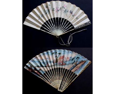 A Mid-18th Century Ivory Fan, silvered and gilded to the upper guards and the gorge, carving to the guards being quite intric