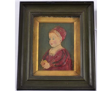 After Sir Anthony Van Dyck (1599-1641): A Coloured Wax Relief Bust Portrait of James II as a child, 9.5cm high, in a glazed p