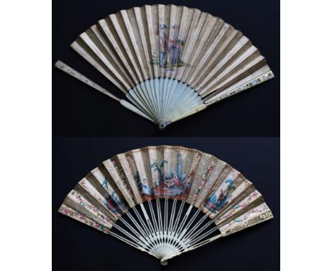 An 18th Century Ivory Fan, with a simple monture, the guards having some mother-of-pearl inlay, including a heart, and piqué 