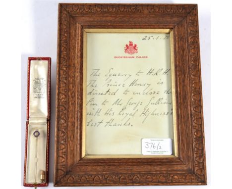 Bramham Moor Hunt and Lascelles Interest: A Prince Henry, Duke of Gloucester, yellow metal and enamel tie pin, in Plante of L