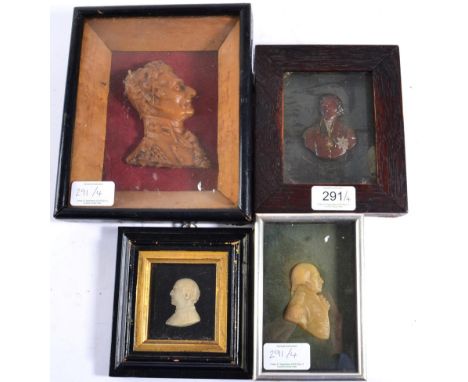 English School, 19th century: A Coloured Wax Relief Bust Portrait of Lord Nelson, 6.5cm high, in a glazed wooden frame; A Sim