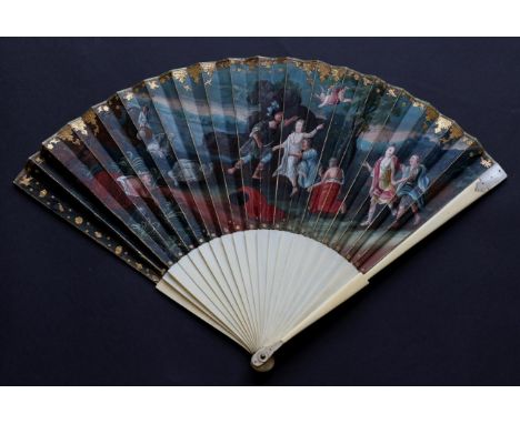 ''Perseus And Andromeda'':  An 18th Century Ivory Fan, the monture plain save for mother-of-pearl tips to the guards. The dra