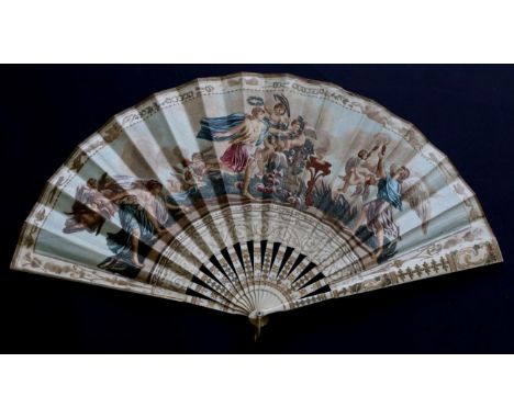 A 19th Century Ivory Fan, mounted à l'Anglaise with a classical design of winged cherubs and angles in flight, making floral 