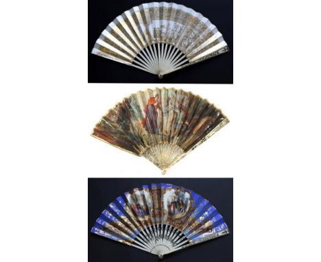 A Mid-19th Century Bone Fan, with simple silvering and gilding, mainly of meandering stems with leaves, the double paper leaf