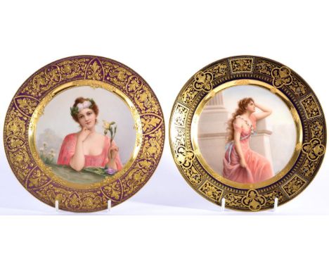 A Vienna Type Porcelain Cabinet Plate, circa 1900, painted with a bust portrait of Iris within a claret border gilt with clas