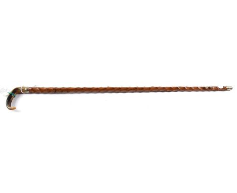A Horn and Silver Plate Mounted Holly Swordstick, late 19th century, the ferrule with foliate decoration, 90cm