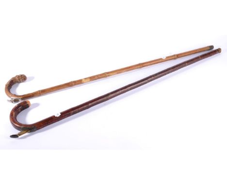 A George V Silver Mounted Horse Measuring Walking Stick, London 1916, 92cm long; and A Similar Stick, Birmingham 1930, 96cm l