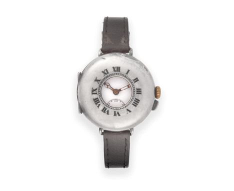 A First World War Period Silver Half Hunter ''Trench'' Wristwatch, 1915, lever movement, enamel dial with luminous Arabic num