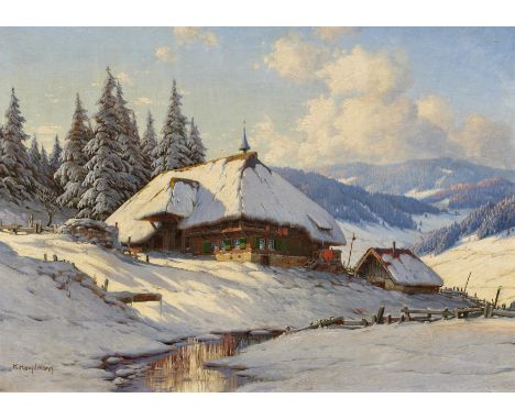 HAUPTMANN, KARL1880 Freiburg - 1947 TodtnauTitel: "Rüterhof im Münstertal". Winter. Datierung: 1931. Technik: Öl auf Leinwand