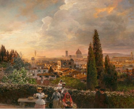 ACHENBACH, OSWALDDüsseldorf 1827 - 1905Titel: Blick über Florenz. Familie auf der Terrasse oberhalb der Stadt. Datierung: 189