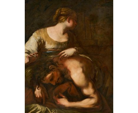 GIORDANO, LUCA('Luca fa presto')Neapel 1634 - 1705Titel: Samson schläft in Delilas Schoß. Technik: Öl auf Leinwand. Montierun