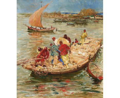 STERL, ROBERT HERMANN1867 Grossdobritz - 1932 NaundorfTitel: Wolgaschiffer. Datierung: 1910er Jahre. Technik: Öl auf Leinwand