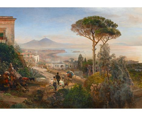 ACHENBACH, OSWALDDüsseldorf 1827 - 1905Titel: Die Bucht von Neapel mit dem Vesuv. Blick aus den Straßen oberhalb der Stadt üb