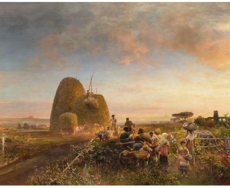 ACHENBACH, OSWALDDüsseldorf 1827 - 1905Titel: "Erndte bei Rom". Datierung: 1882. Technik: Öl auf Leinwand. Maße: 122 x 151cm.