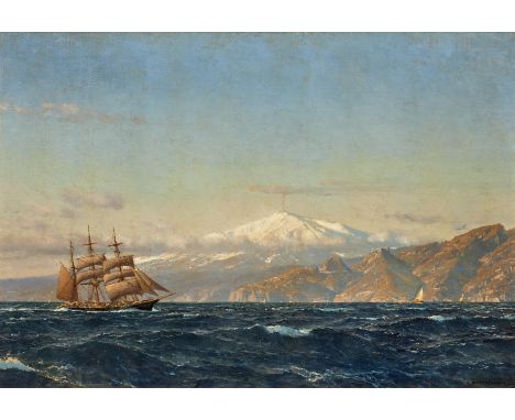 DIEMER, MICHAEL ZENO1867 München - 1939 OberammergauTitel: Dreimaster auf See vor dem verschneiten Ätna. Technik: Öl auf Lein