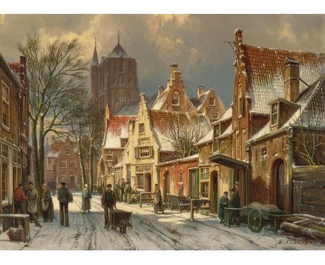 KOEKKOEK, WILLEM1839 Amsterdam - 1895 Nieuwer-AmstelTitel: Wintertag in einer holländischen Stadt. Technik: Öl auf Leinwand. 