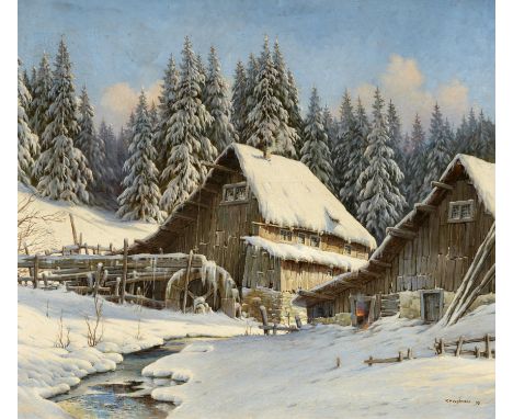 HAUPTMANN, KARL1880 Freiburg - 1947 TodtnauTitel: "Obermühle im Schwarzwald". Datierung: 1939. Technik: Öl auf Faserplatte. M