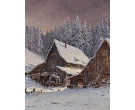 HAUPTMANN, KARL1880 Freiburg - 1947 TodtnauTitel: "Mühle bei Hinterzarten". Technik: Öl auf Leinwand. Maße: 90,5 x 70,5cm. Be