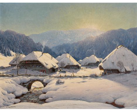 HAUPTMANN, KARL1880 Freiburg - 1947 TodtnauTitel: Sonnenaufgang über dem Herzogenhorn. Technik: Öl auf Leinwand. Maße: 70,5 x
