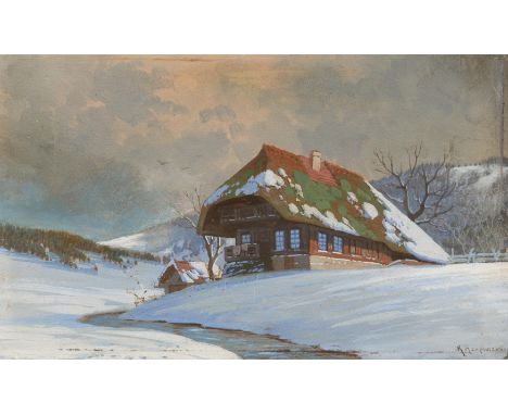 HAUPTMANN, KARL1880 Freiburg - 1947 TodtnauTitel: Wintertag im Hausachtal im Schwarzwald. Technik: Gouache auf Papier. Montie